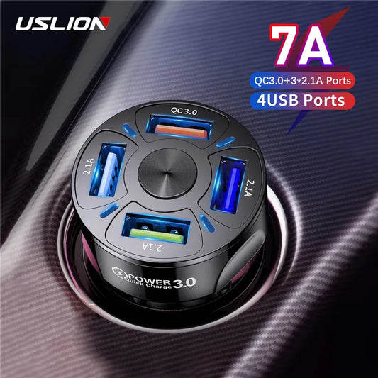 USLION 4 Ports USB Car Charger - Fast Charging For Phone, Phone Charger Adapter in Car